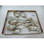 Set of six silver teaspoons ,Exeter 1872, two further silver spoons and a fork, total approx 5.4