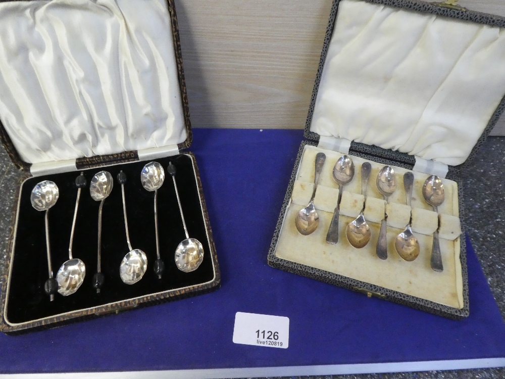 Five boxed cases of silver and plated items including silver coffee spoons Birmingham 1926 and