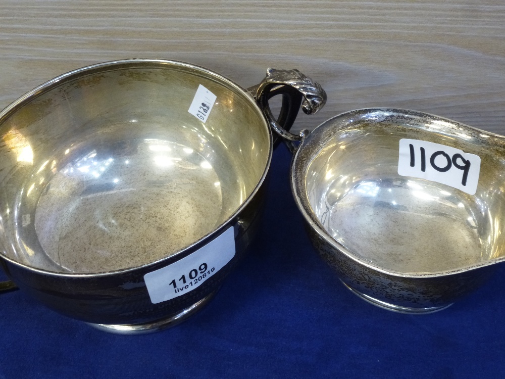 Commemorative bowl, silver Birmingham 1953 and a silver sauce boat Newcastle total approx 10.9 - Image 2 of 4