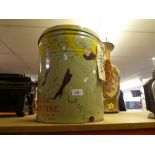 Large lidded metal tin with vintage Cunard labels, Containing ladies hats.