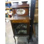 Inlaid glazed door Victorian cabinet with raised mirror back