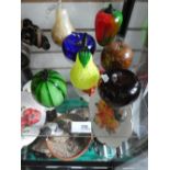 7 fruit shaped glass paperweights