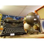 Underwood vintage typewriter A/F together with a copper and brass samovar.