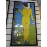 Reproduction framed poser advertising Paradicsom Cabaret Budap, with framed and glazed silk panel.