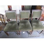 Set of 6 Victorian mahogany dining chairs upholstered in green velvet