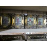 4 Heavy gilt framed pictures of ships, a large example & 4 small gilt framed pictures of golfers