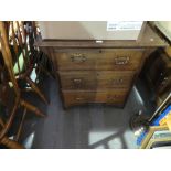 Oak ch of 3 long drawers with brass pulls