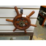 Ornamental old miniature ships wheel teak & brass