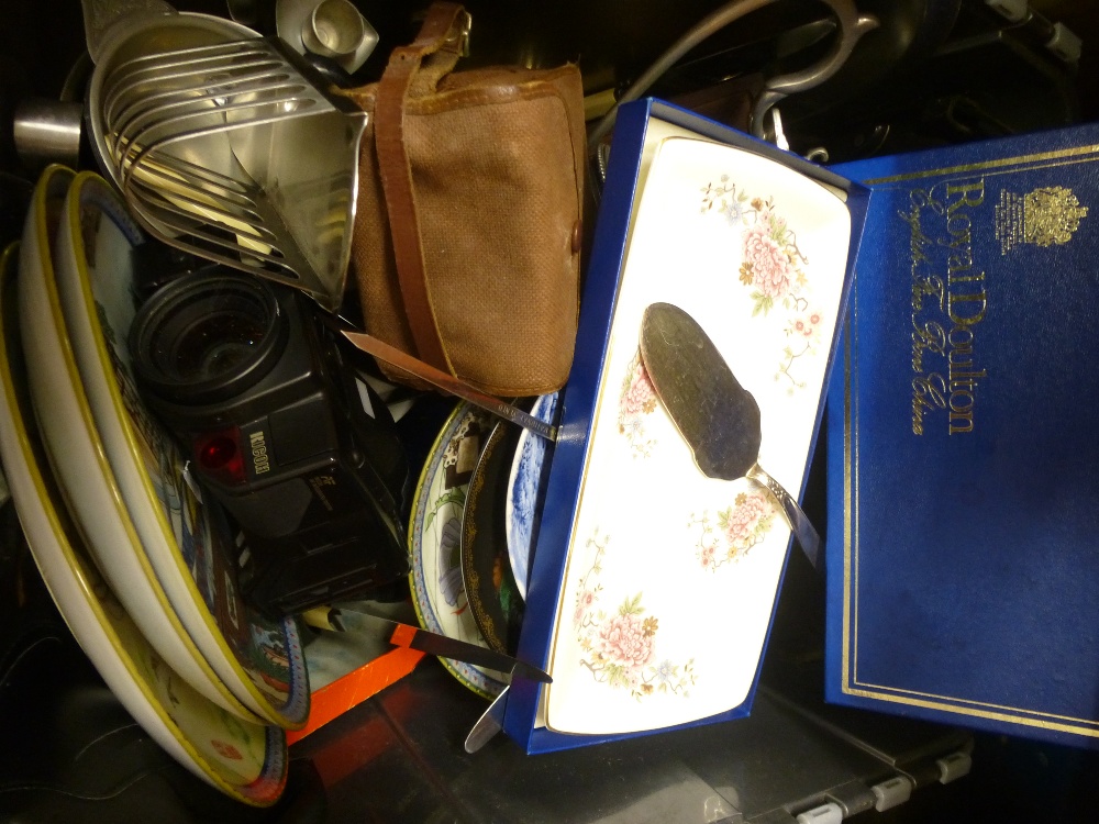 Box of sundry items. To include Remington vintage typewriter, collectors plates etc. - Image 2 of 2