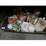 Box of mixed ceramics to include oriental style vases with marking on base