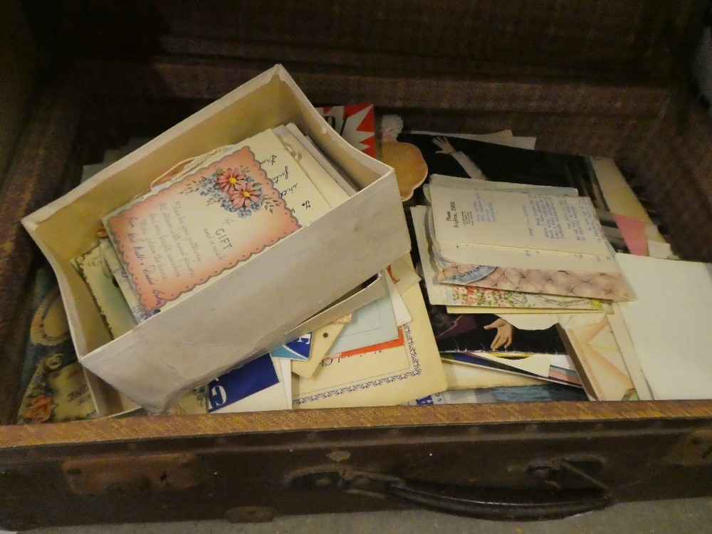 Vintage suitcase of ephemera together with a box of similar