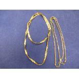 9ct yellow gold plait style neckchain together with another 9ct yellow gold neck chain clasp A/F