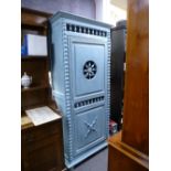 A French style painted cupboard with panelled door, with shelves interior, 87 cms