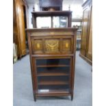 An Edwardian rosewood inlaid music cabinet having raised mirror back 57cms.