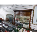 An Edwardian mahogany inlaid over mantle mirror and one other with bevelled glass