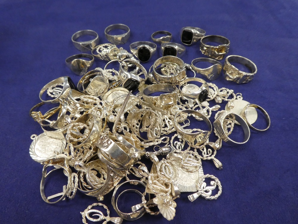 Collection of modern silver rings, charms, earrings etc. 6.4 troy oz. - Image 2 of 2