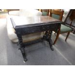 Victorian carved oak side table having one long drawer on barley twist supports, 91cm