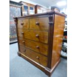 A Victorian mahogany chest having two short and three long drawers on bun feet 111.5cms.