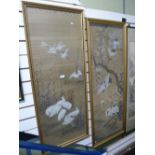 Two framed Chinese scrolls decorated Cranes and Egrets, 129 x 45 cms