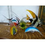 Four glass fish including a Bonaire example and a glass Dolphin