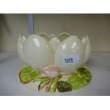 A Clarice Cliff oval fruit bowl decorated lotus flowers, 22 cms