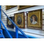 A 19th Century oval portrait of young lady in ornate gilt frame and rosewood antler case, a