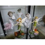 Two Royal Doulton figures of Tinker Bell and Beck and three Nao figures