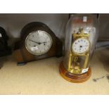 Vintage 1930s mantel clock together with a clock under glass dome