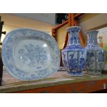 2 x B+W vases and a similar plate together with a watercolour painting girl