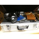 Cased vintage Olympus OLY-10 together with aluminium case of accessories to include tripod.