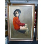 Keith English, St Ives, a 1970s style oil on canvas of young girl seated, signed 60 x 90 cms