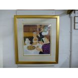 Beryl Cook; a pencil signed limited edition print 'Dining in Paris', 298/650, size 42 x 46cms