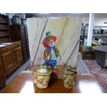 Two pottery heads by Hal Brooks both limited editions, 1/82 and 2/82 and an oil painting of clown,