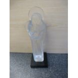 Lalique frosted glass sculpture of The Madonna & Child on a black square glass base, A/F, signed