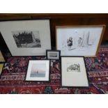 Etching watercolours and a French print of Boy and Girl