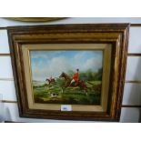 A modern oil on board of Hunting scene signed K. Stein and one other similar oil, unsigned, 25 x