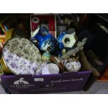 Mixed box containing pair of blue oriental vases, Spode tea cup and pot set etc