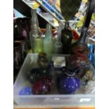 Quantity of glass - vintage bottles, vases Caithness glass paperweight etc.