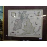 3 framed and glazed vintage maps, one of Middlesex, one of the UK and one of Stafford