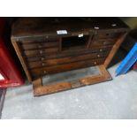 Oak engineer's tool chest with drop down lid