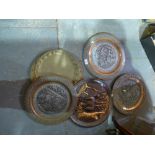 Collection of brass & copper circular trays.