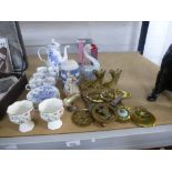 A mixed lot to include horse brasses, a Mdina vase and a Royal Worcester part teaset