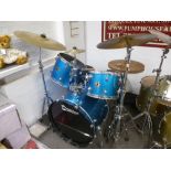 A Premier Cabria PK blue drum kit with associated cymballs