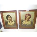 Two 20th Century oil portraits of boy and girl, probably Italian, signed, 19 x 24.5cms