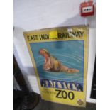 A vintage framed poster for the East Indian Railway Company to advertise Calcutta Zoo, 63 x 102 cms