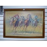 Anthony Vecchis, a 20th Century oil of Horse Racing scene, signed 90.5x60cms