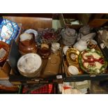 Three boxes of mixed ceramics including Doulton Lambeth jugs, Japanese teaware, Czechoslovakian