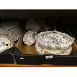 Two boxes of Aster brown and white dinner ware terrines, etc