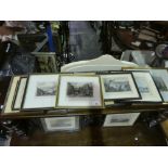 Quantity of framed and glazed etchings & similar pictures of mainly English towns.