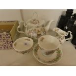 Bramley Hedge tea pot, cup, saucer, jug, sugar bowl